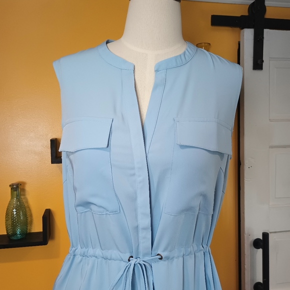 Allegra K Sleeveless Blue V-Neck Button Down Shift Dress New With Tags Size L - Picture 2 of 16
